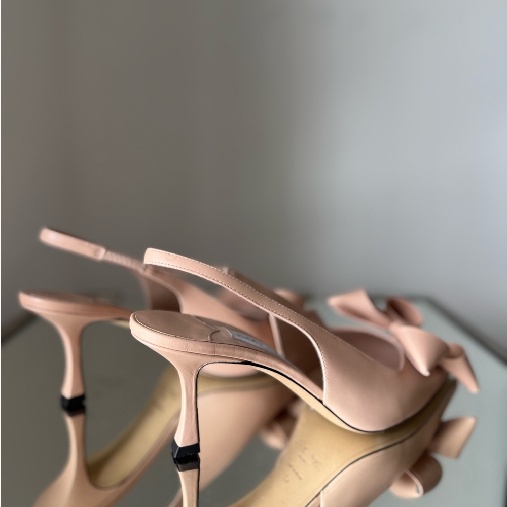 New Jimmy Choo Staz 70 Leather Bow Slingback Pumps 40 - Picture 8 of 11